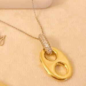 Pave Glam Western Equestrian Horse Bit Drop Necklace Two Tone